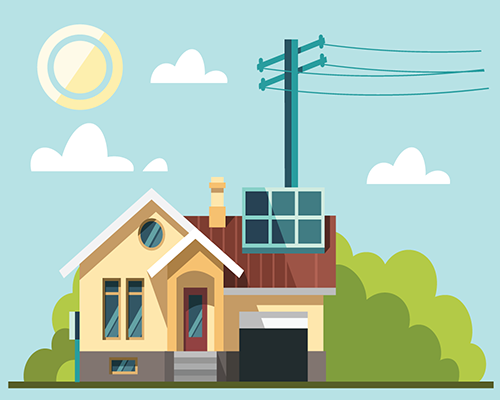 Net Metering House with Solar Panels + Powerlines